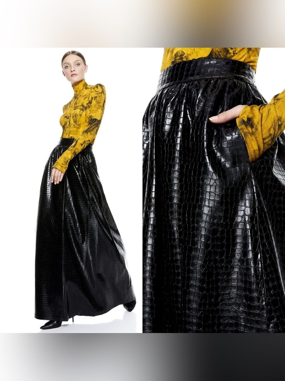 NWT Alice + Olivia TINA VEGAN Croc LEATHER GOWN maxi SKIRT